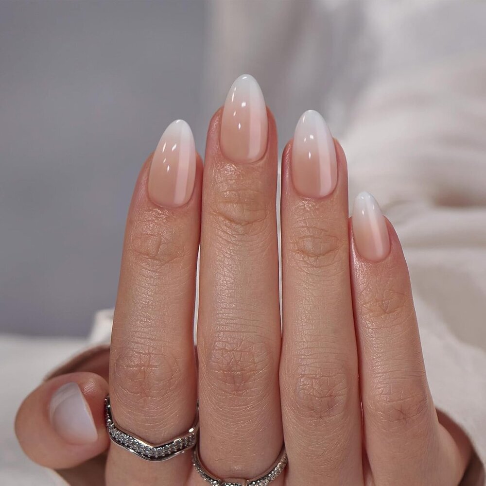 Almond Press On Nails Medium - Soft Gel Ombre Fake Nails with Nail Glue, Semi-Tr